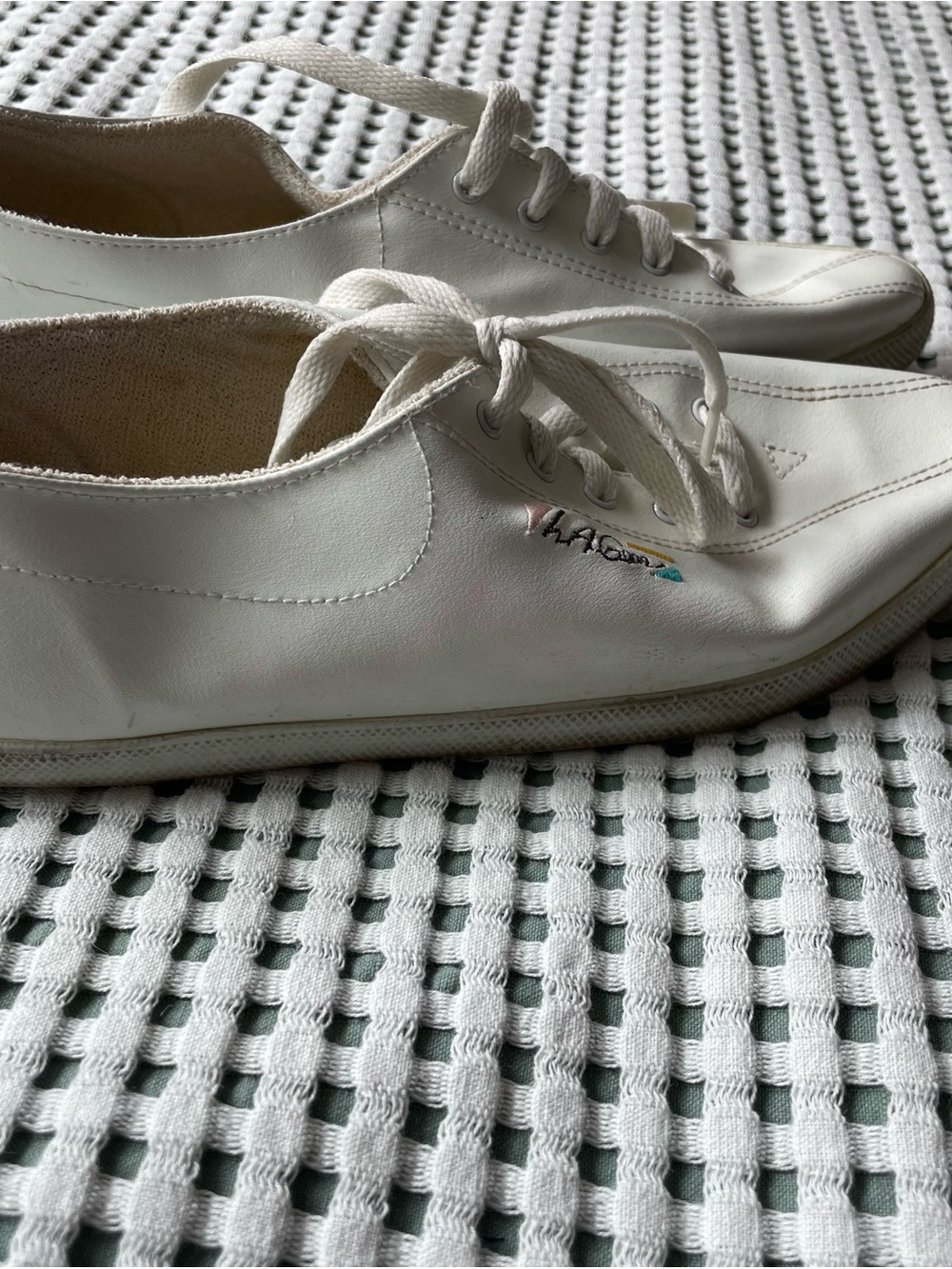 L.A. Gear White Lace-Up Flats